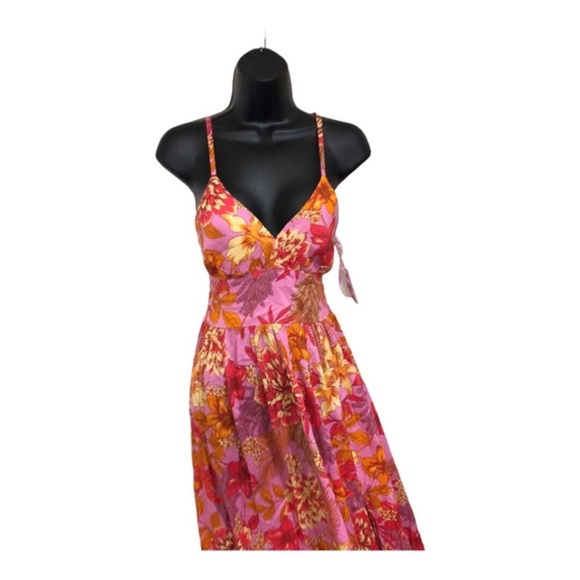 Jessica Simpson pink padded open tie back shaped waist halter maxi dress size XS - Picture 4 of 16